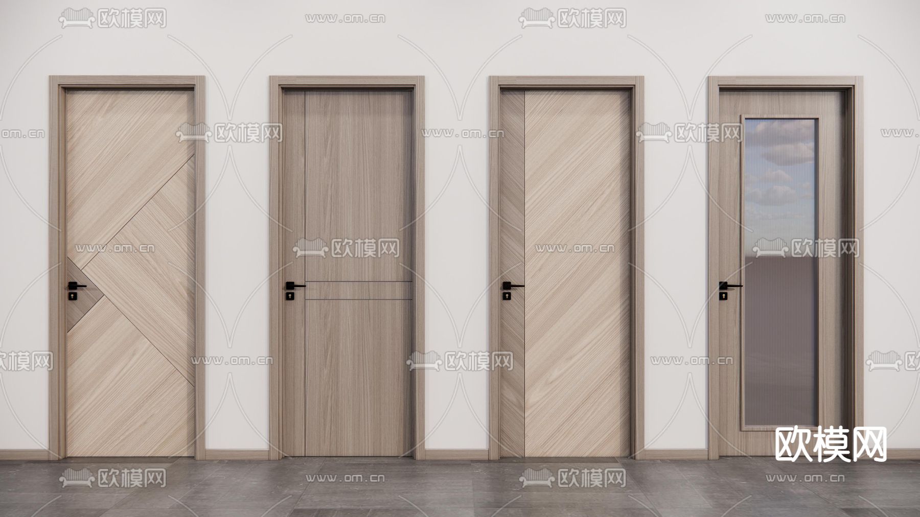 现代房门厨卫门木门su模型下载（渲染图1）
