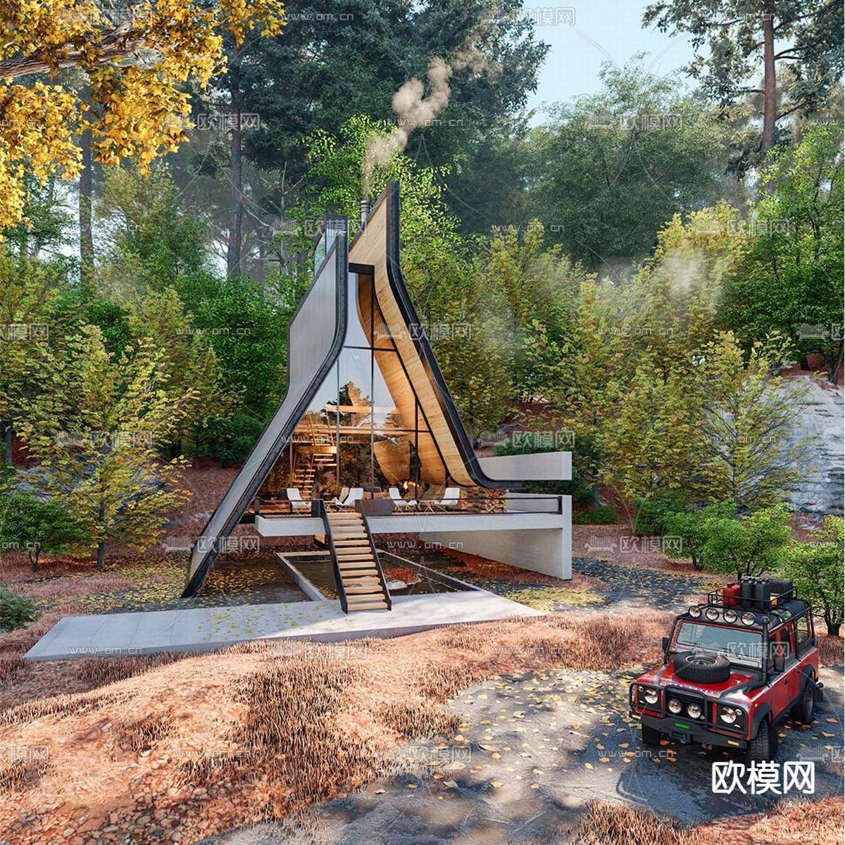 现代民宿建筑su模型下载（渲染图2）