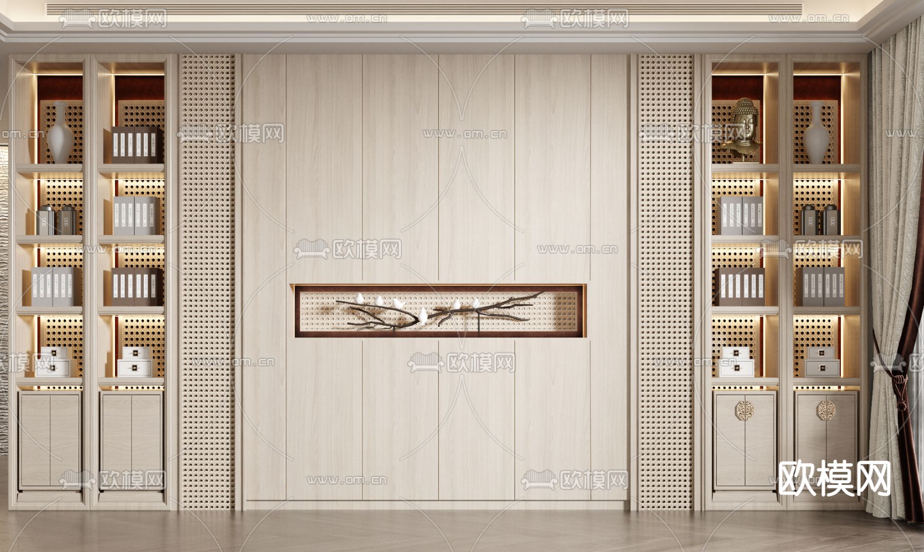 新中式实木装饰柜3d模型下载