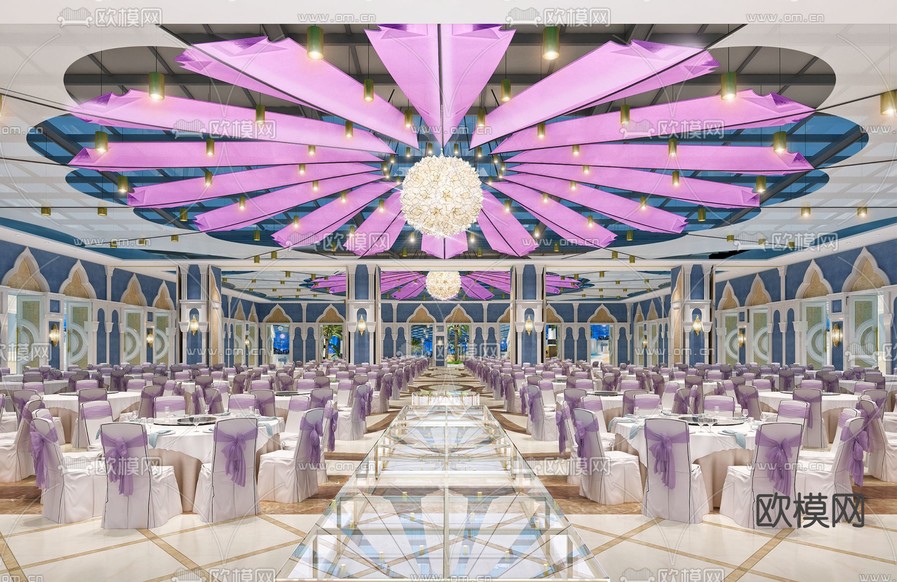 现代酒店婚礼宴会厅3d模型下载(渲染图3)