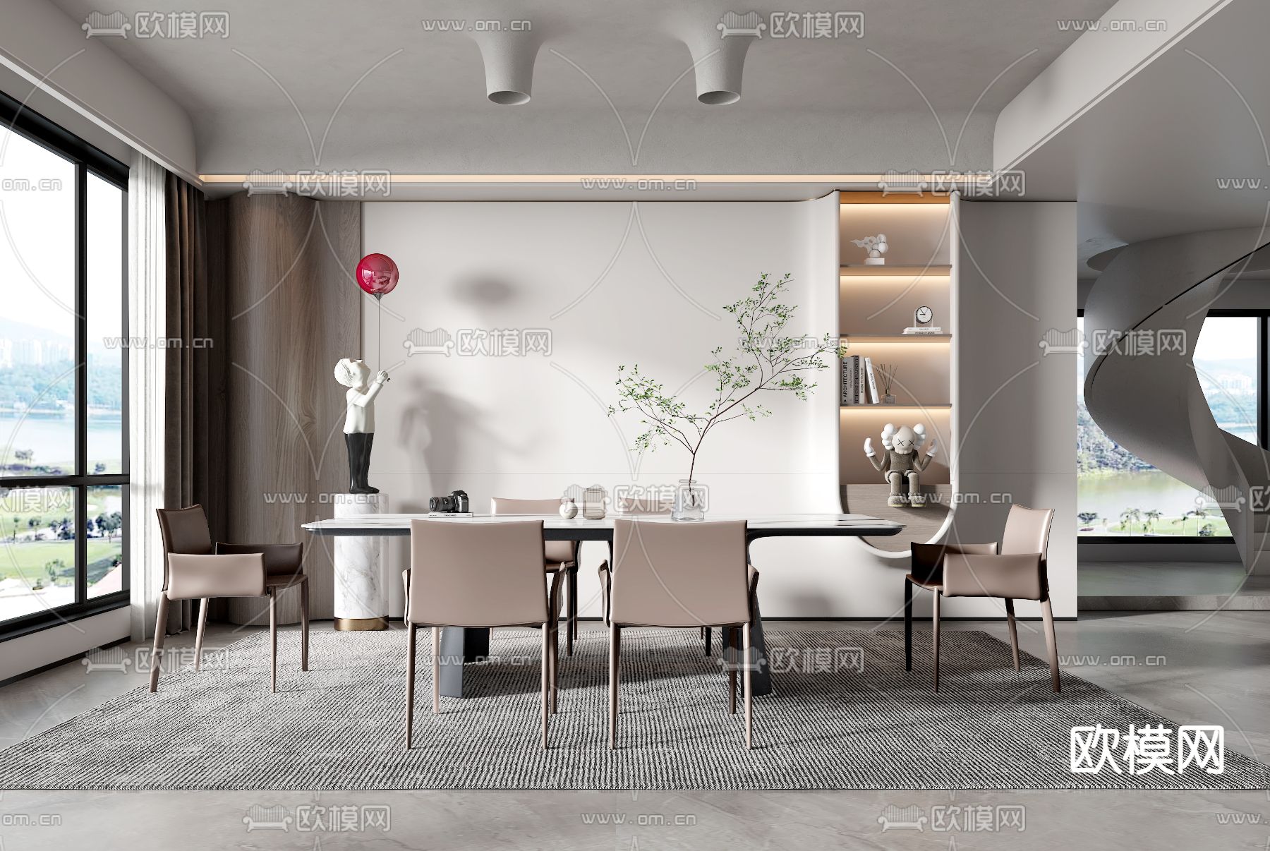 现代轻奢餐厅3d模型下载