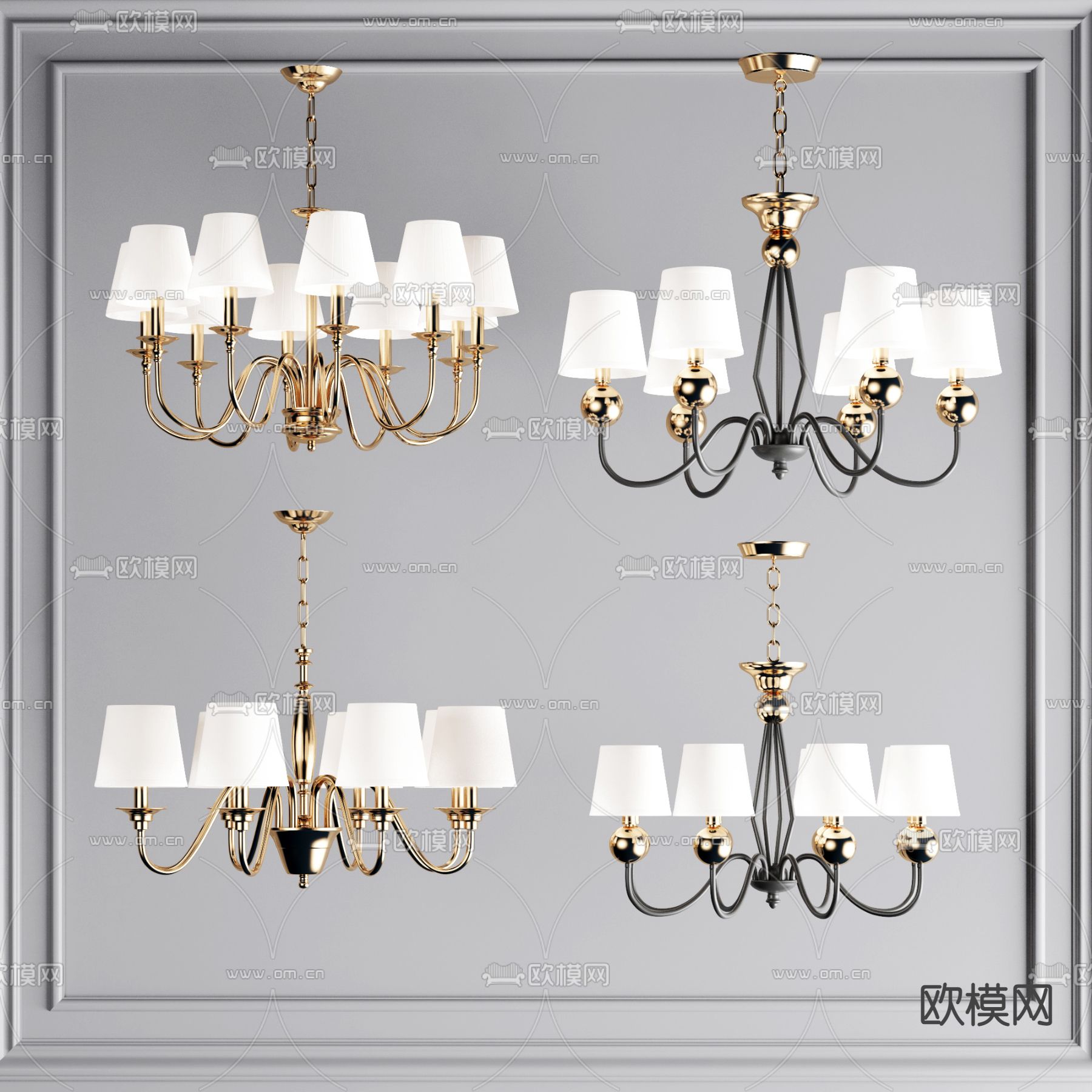 美式金属多头吊灯3d模型下载