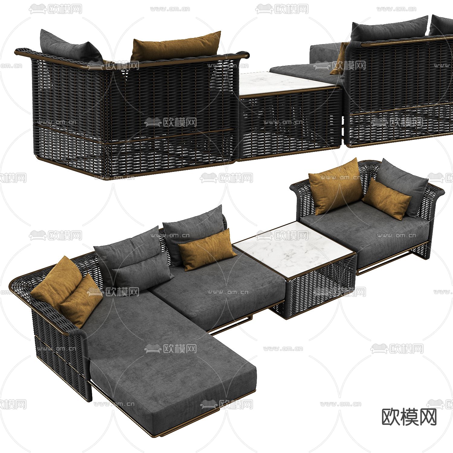 现代藤编转角沙发3d模型下载（渲染图2）