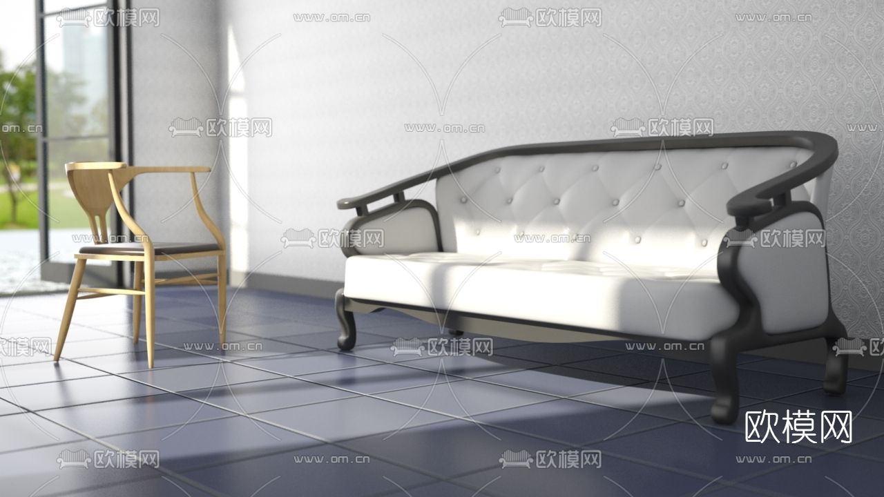 简欧布艺双人沙发单椅免费3d模型下载