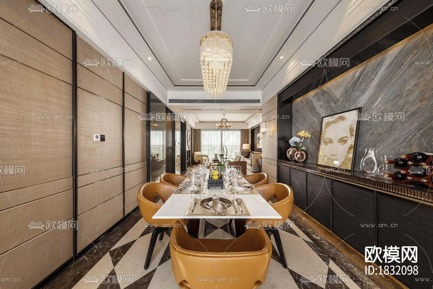 现代卧室主人房cad施工图下载（渲染图3）