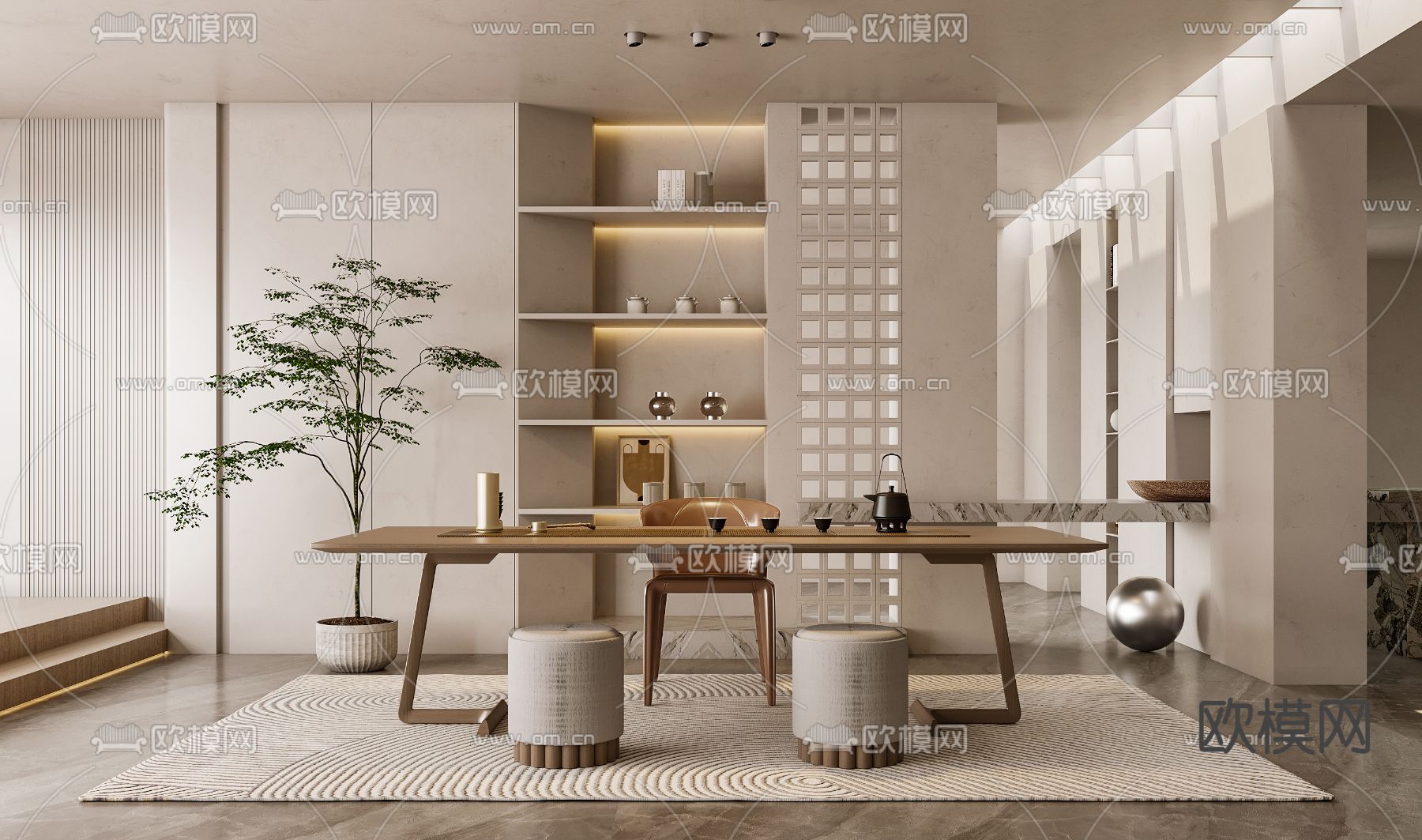 侘寂风茶室3d模型下载（渲染图1）