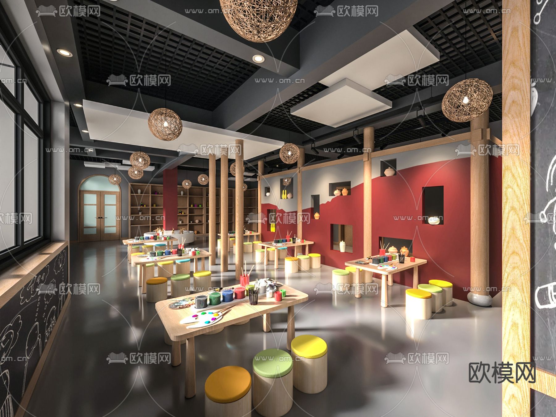 现代幼儿园美术室su模型下载（渲染图2）