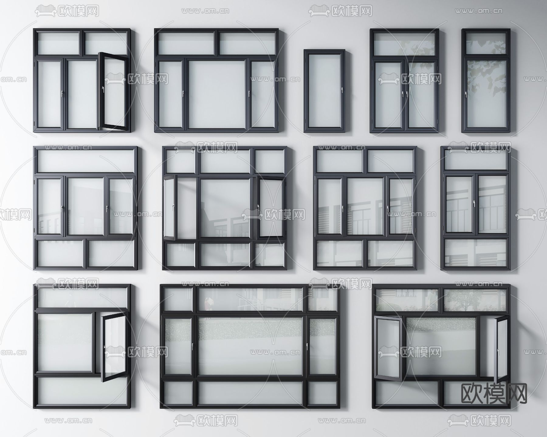 现代铝合金玻璃窗3d模型下载