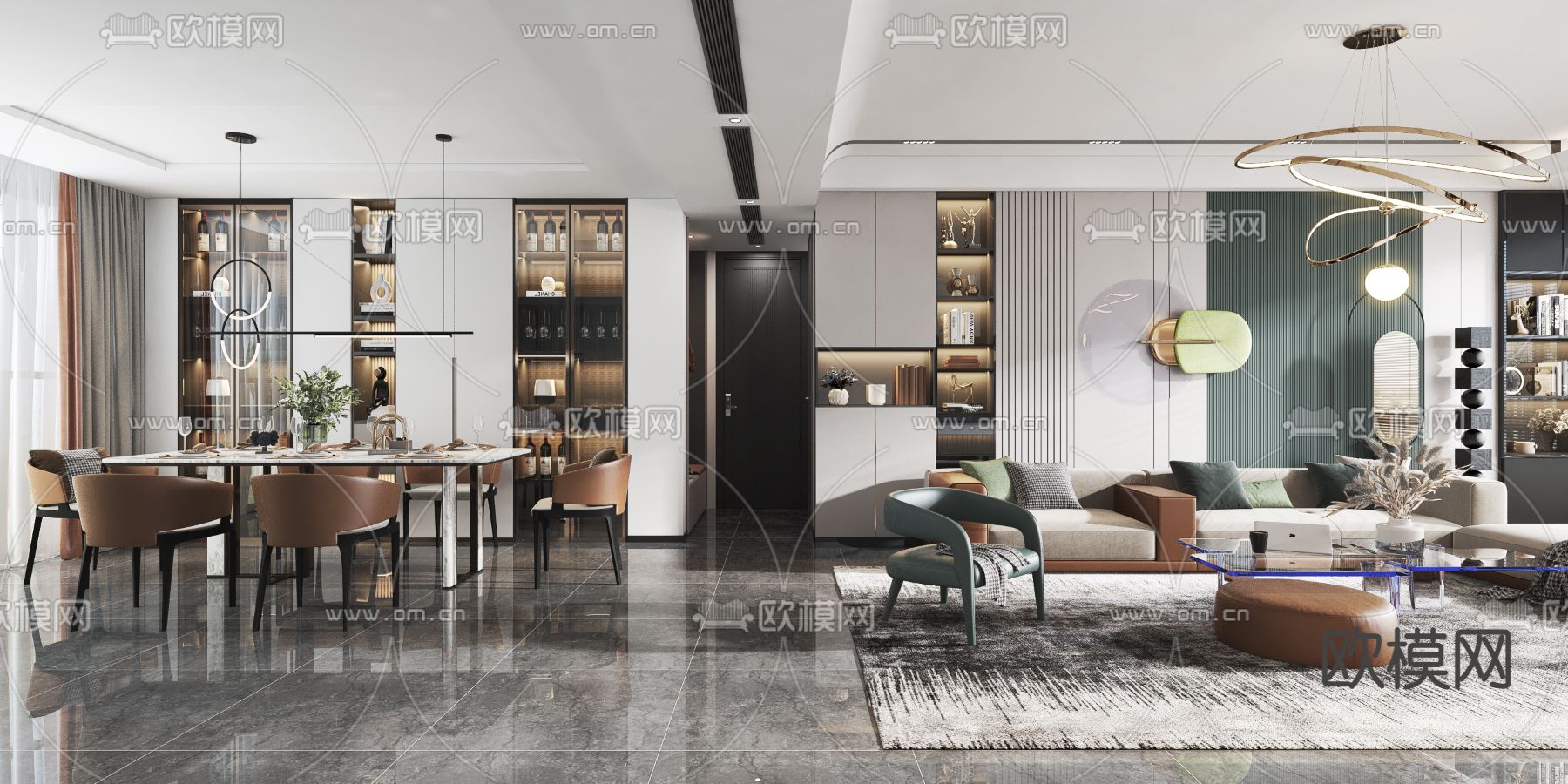 现代轻奢客餐厅3d模型下载（渲染图3）
