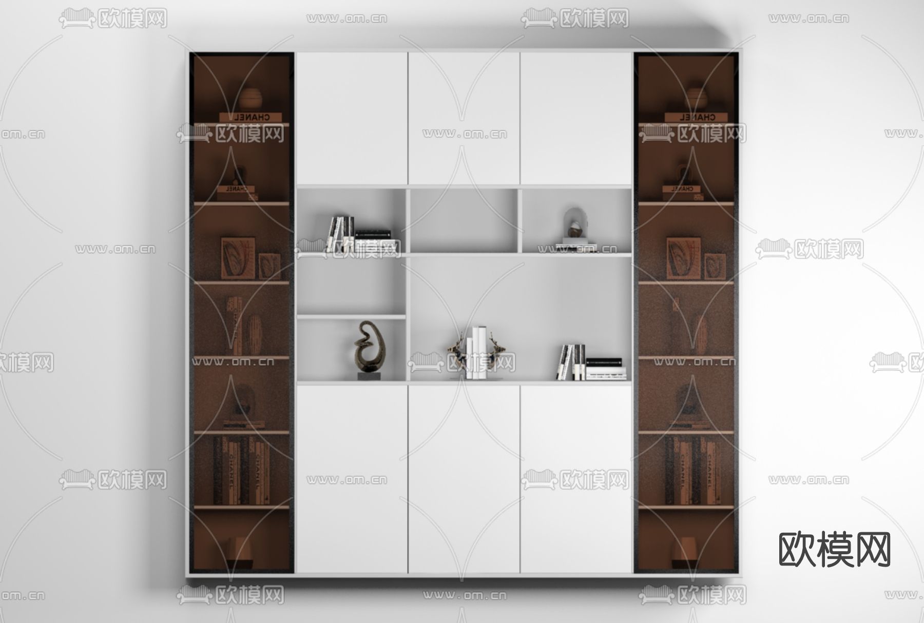 现代书柜装饰柜免费3d模型下载