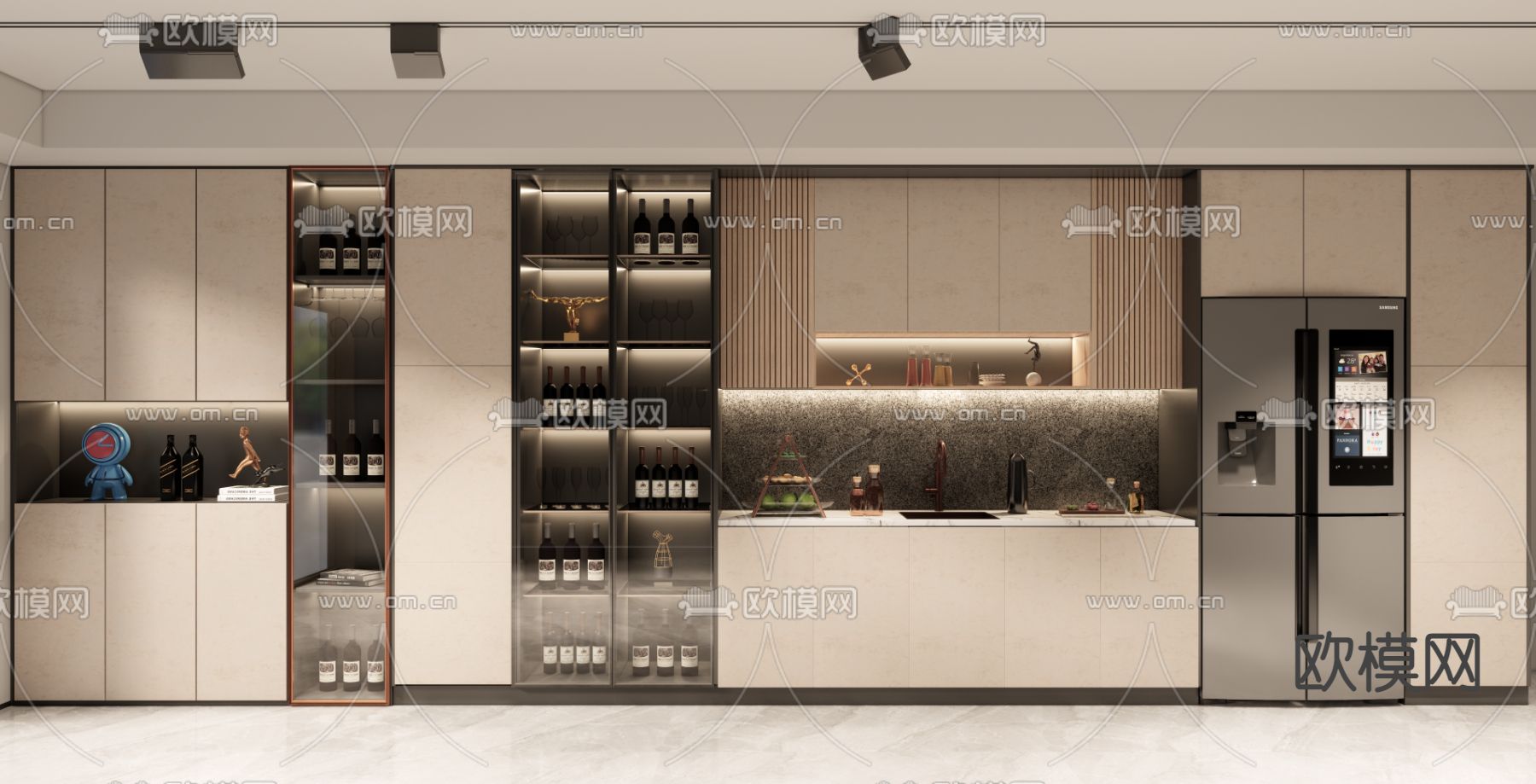 现代轻奢酒柜su模型下载（渲染图1）