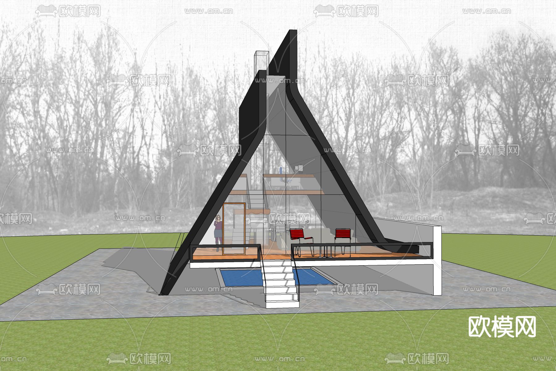 现代民宿建筑su模型下载（渲染图3）
