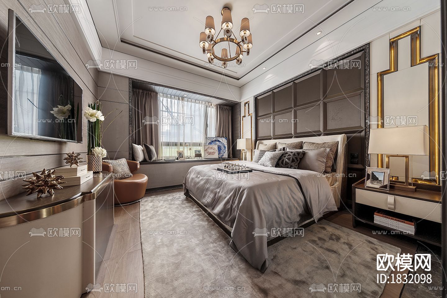 现代卧室主人房cad施工图下载（渲染图5）