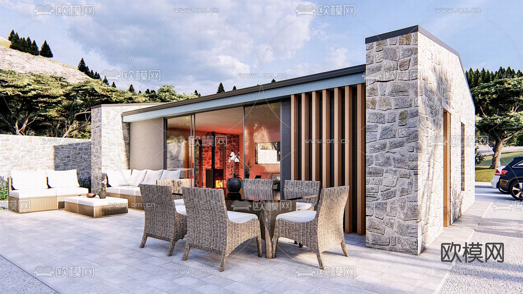 现代民宿建筑su模型下载（渲染图1）