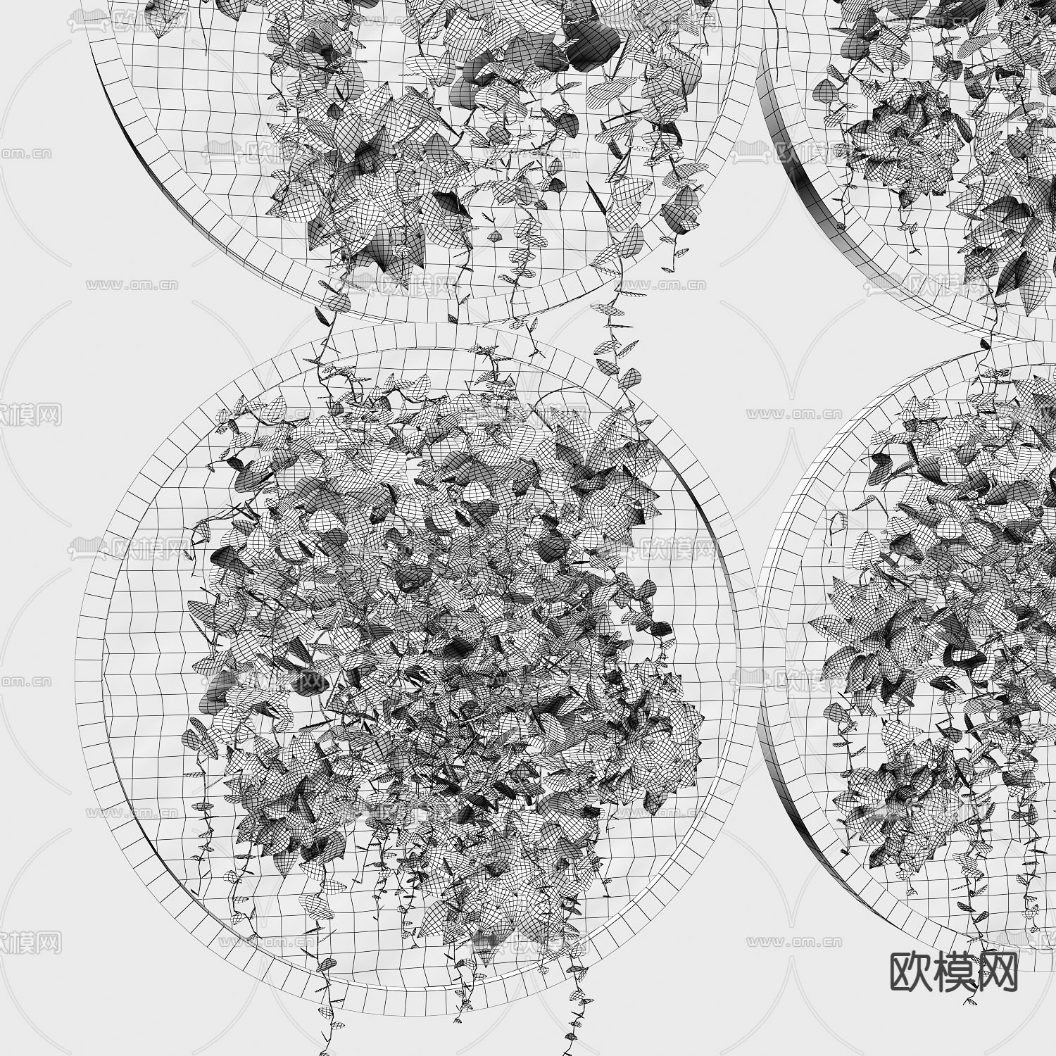 现代圆形植物墙挂件3d模型