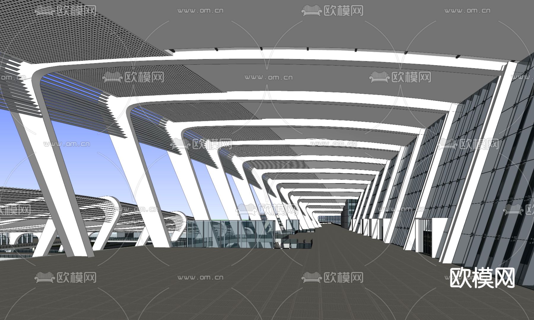 现代车站su模型下载（渲染图2）