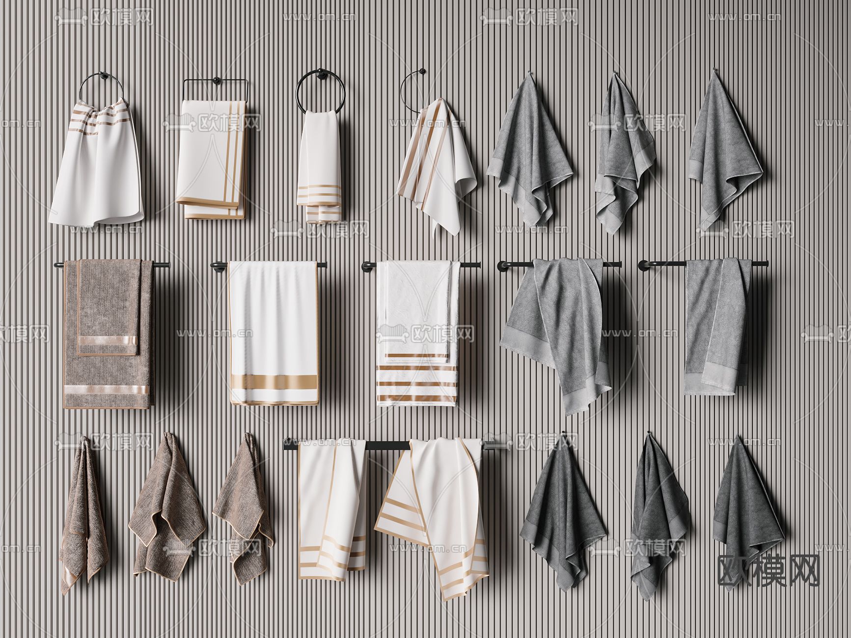 现代毛巾浴巾组合3d模型下载