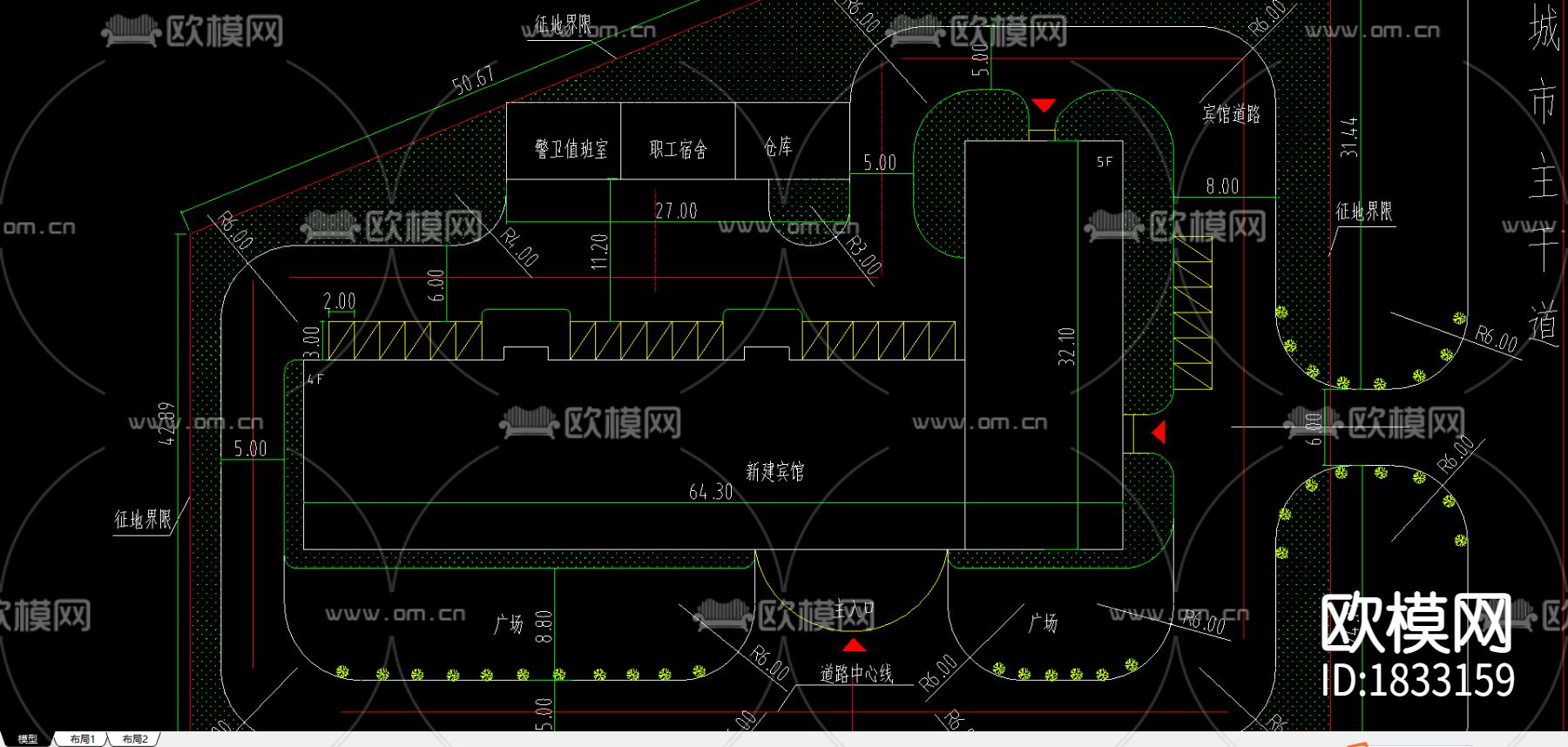 宾馆cad施工图下载（渲染图1）