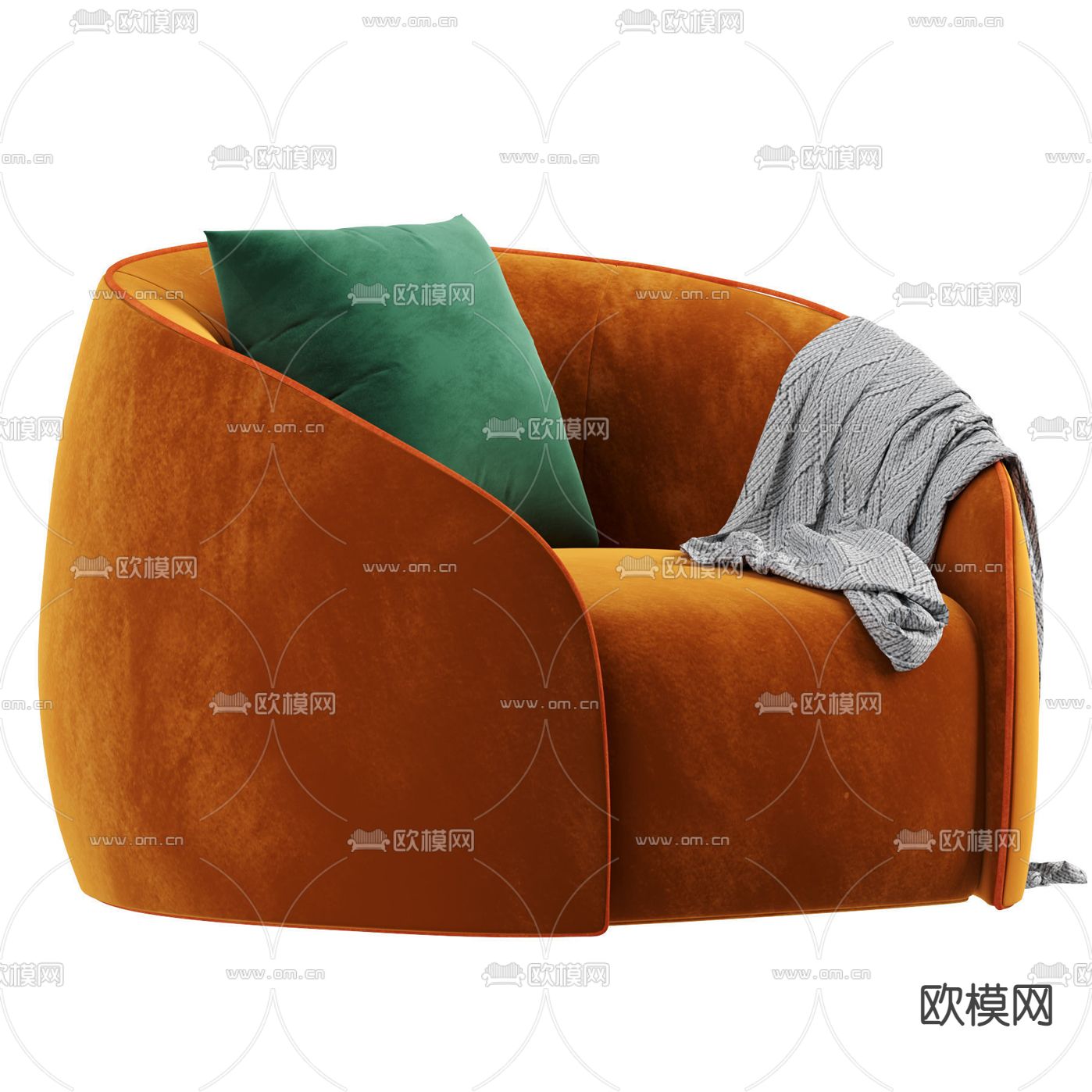 现代绒布单人沙发3d模型