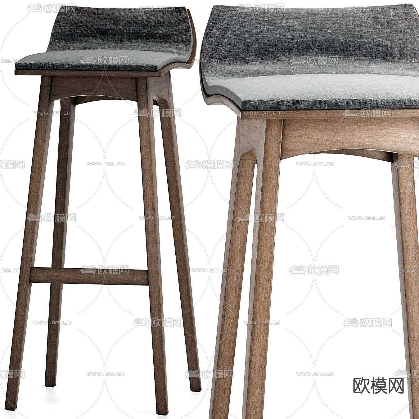 现代实木吧台椅3d模型下载（渲染图2）