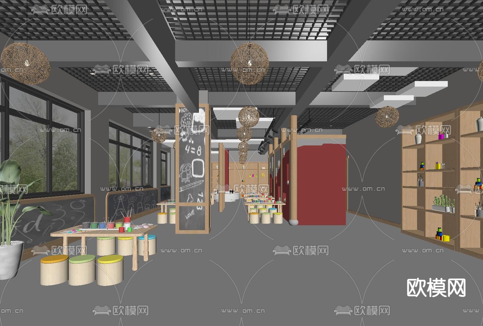 现代幼儿园美术室su模型下载（渲染图3）