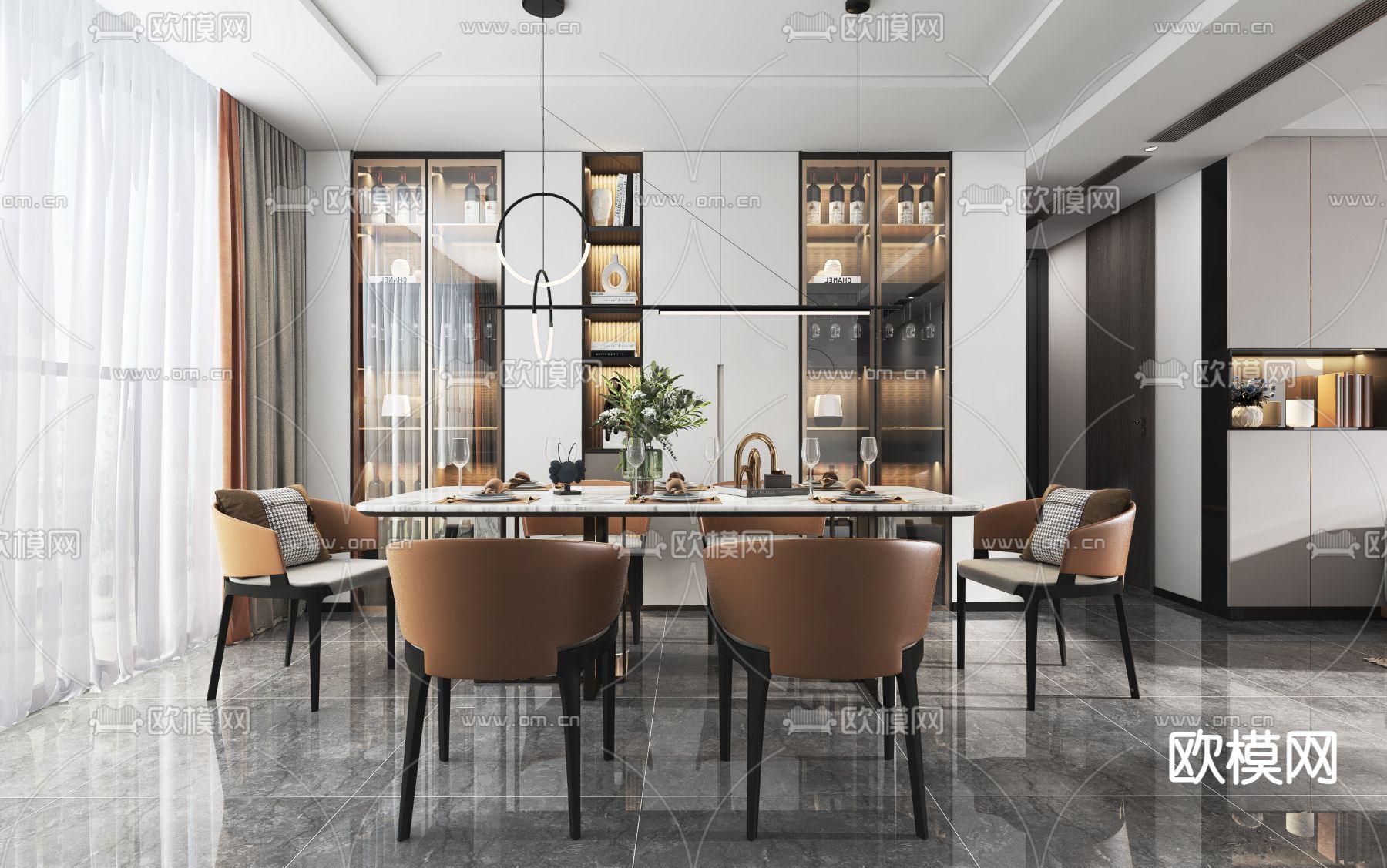 现代轻奢客餐厅3d模型下载（渲染图5）