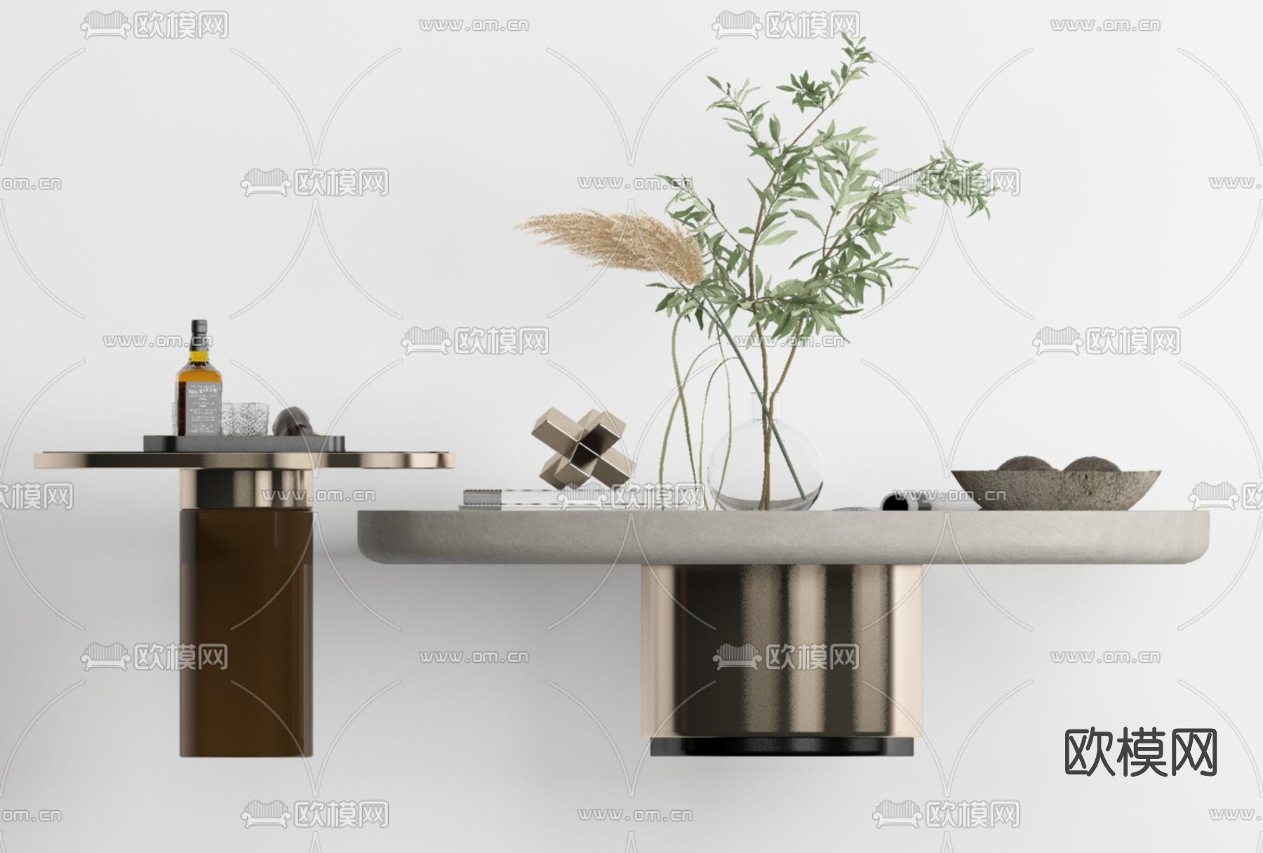 现代轻奢子母茶几免费3d模型下载