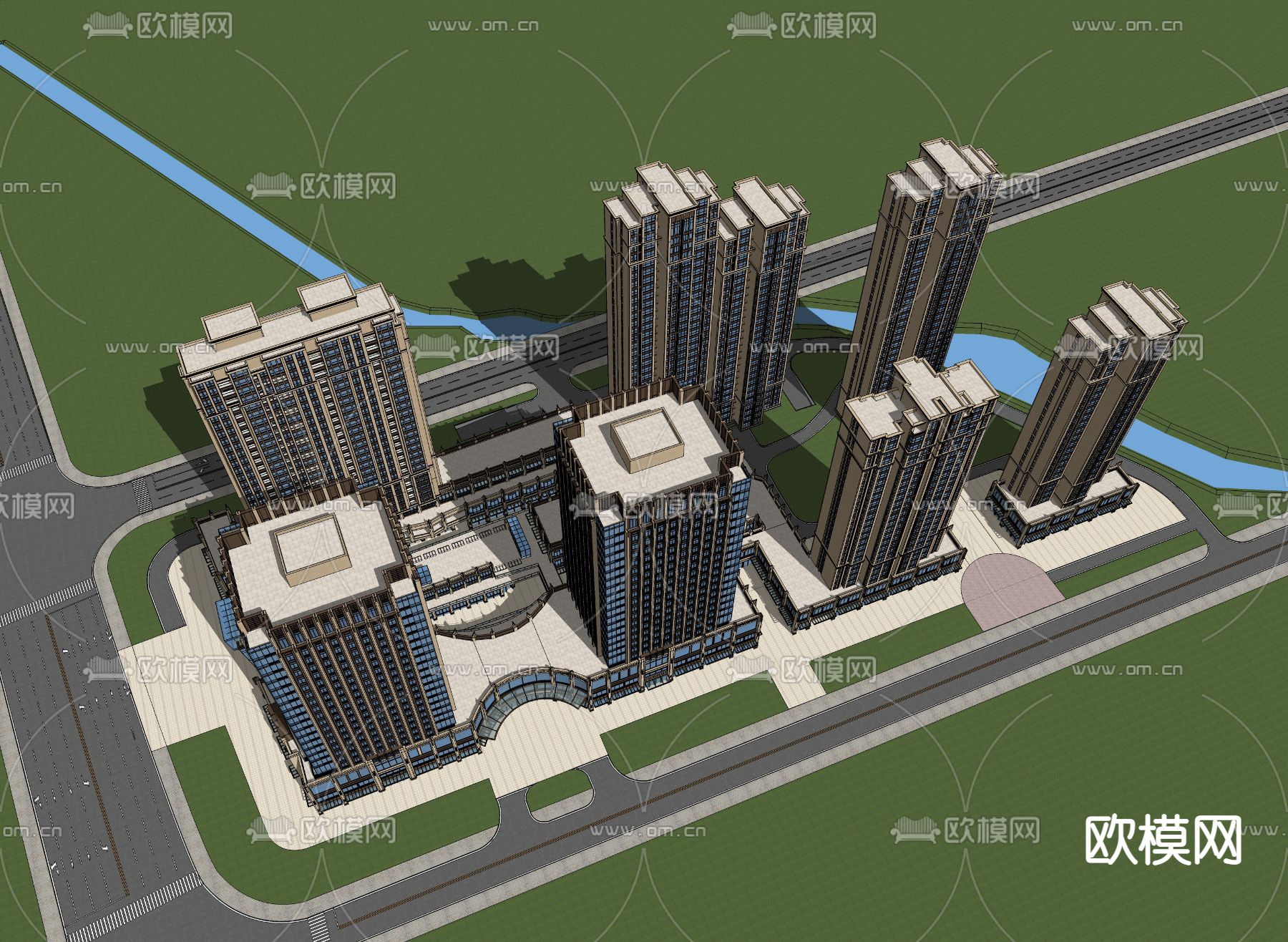 欧式办公楼su模型下载（渲染图2）