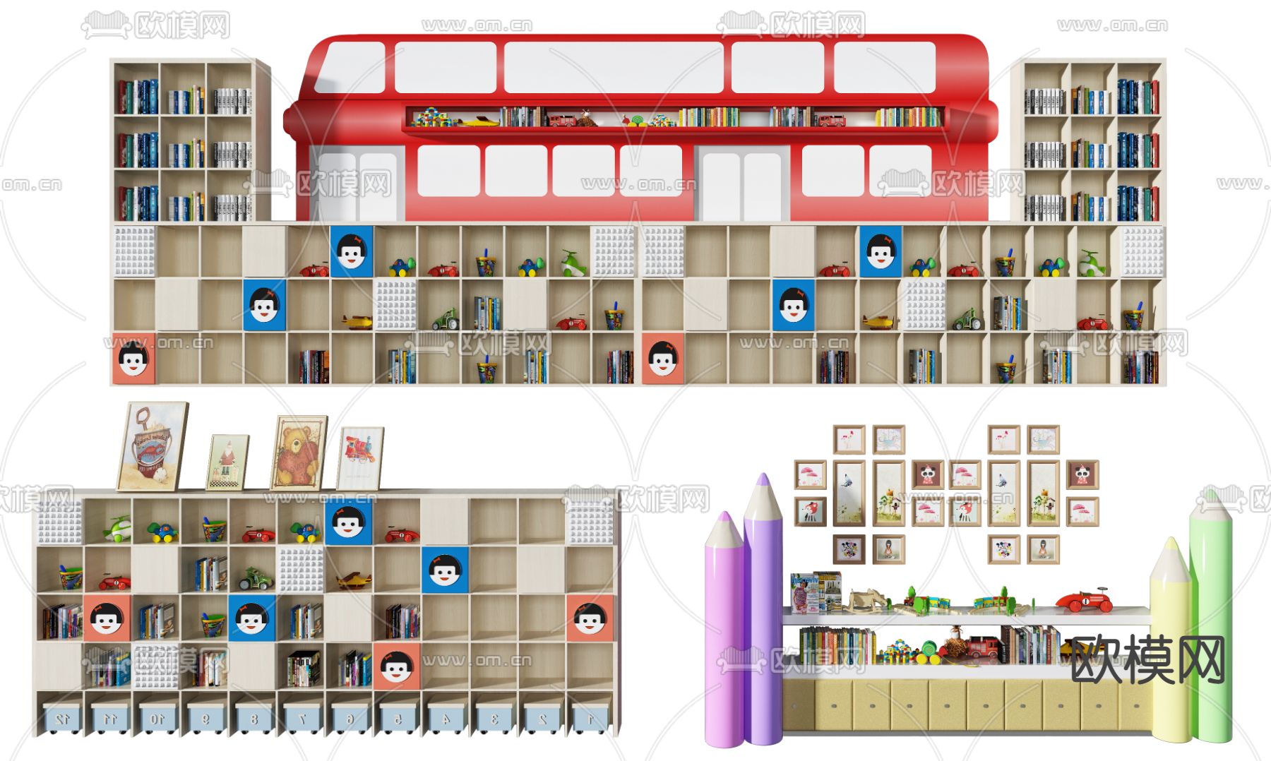 现代儿童书柜装饰柜3d模型下载