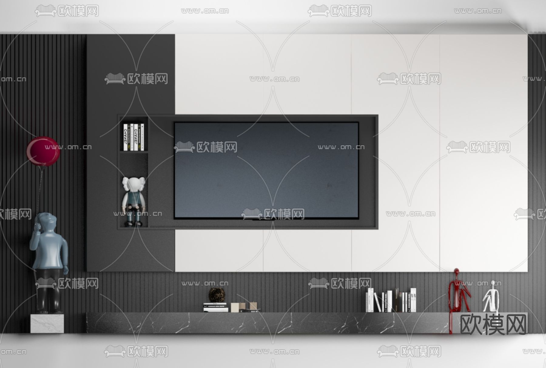 现代高级灰电视背景墙免费3d模型下载