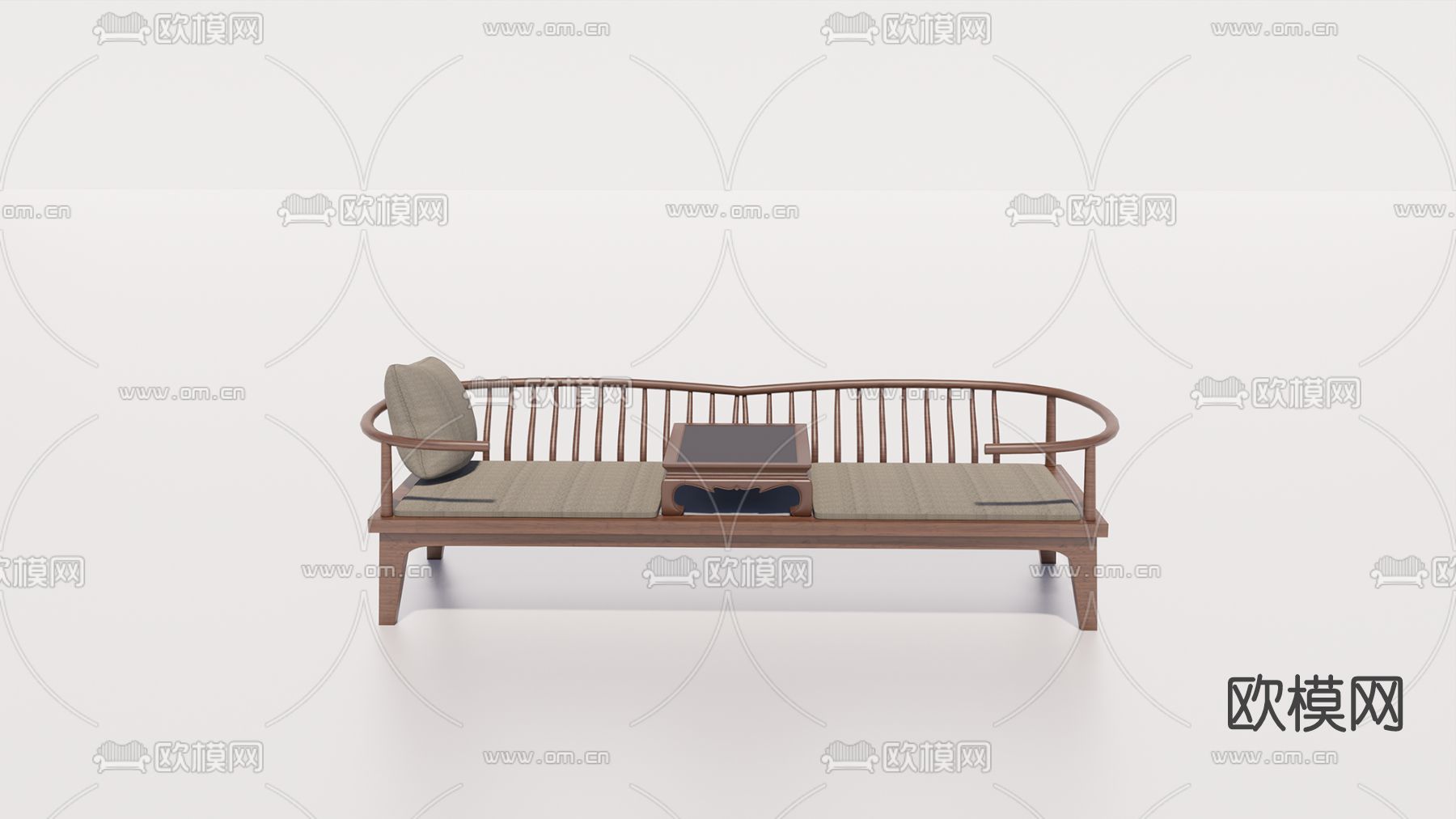 新中式实木双人沙发su模型下载（渲染图1）