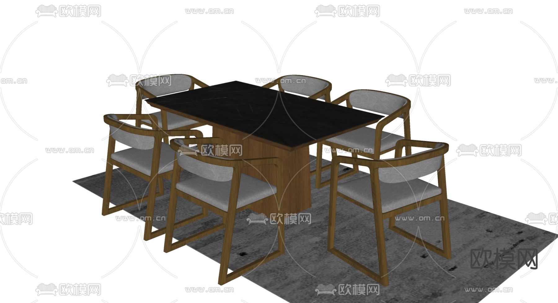 新中式餐桌椅su模型下载（渲染图2）