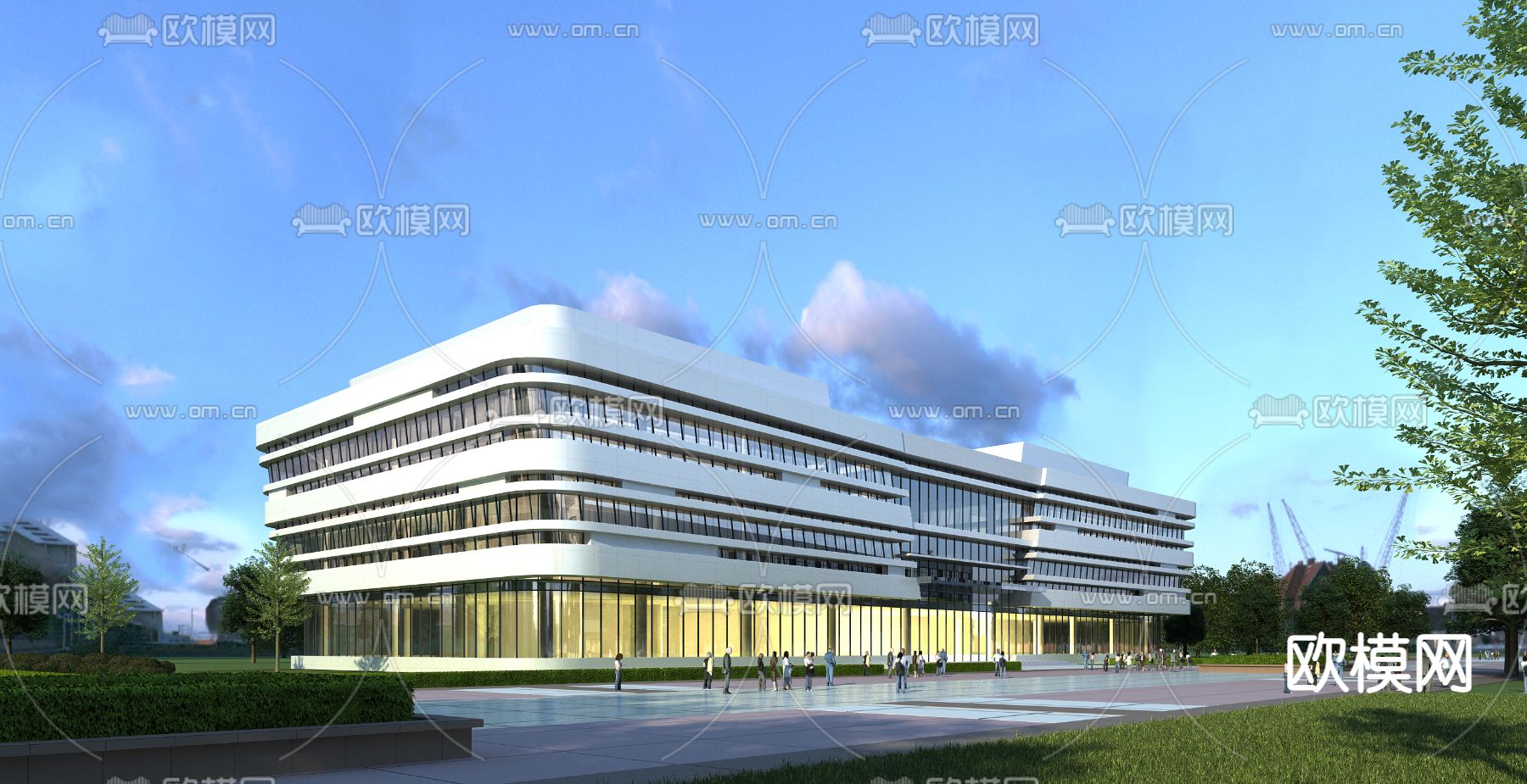 现代多层办公室外观3d模型下载