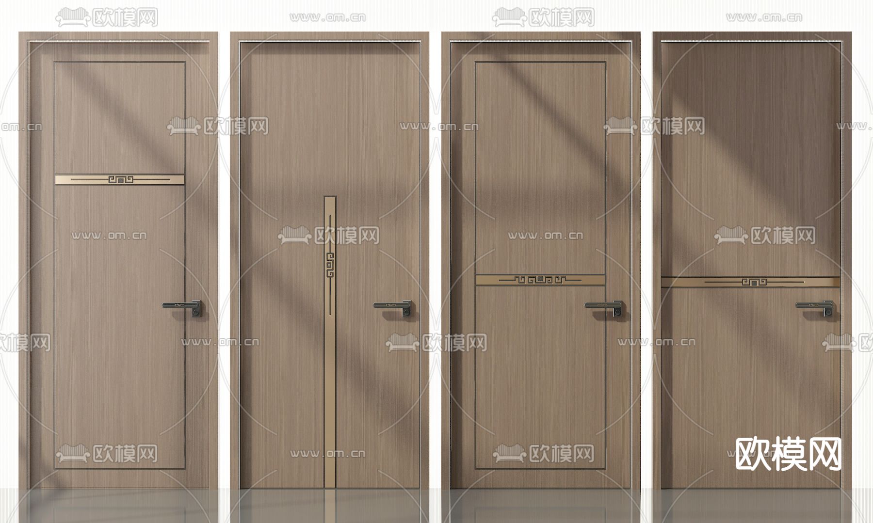 新中式房门单开门3d模型下载