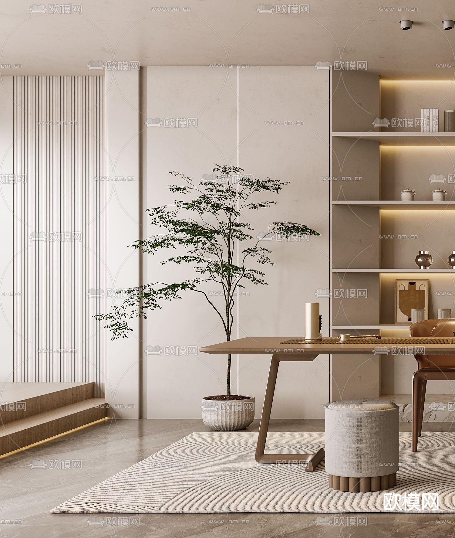 侘寂风茶室3d模型下载（渲染图3）