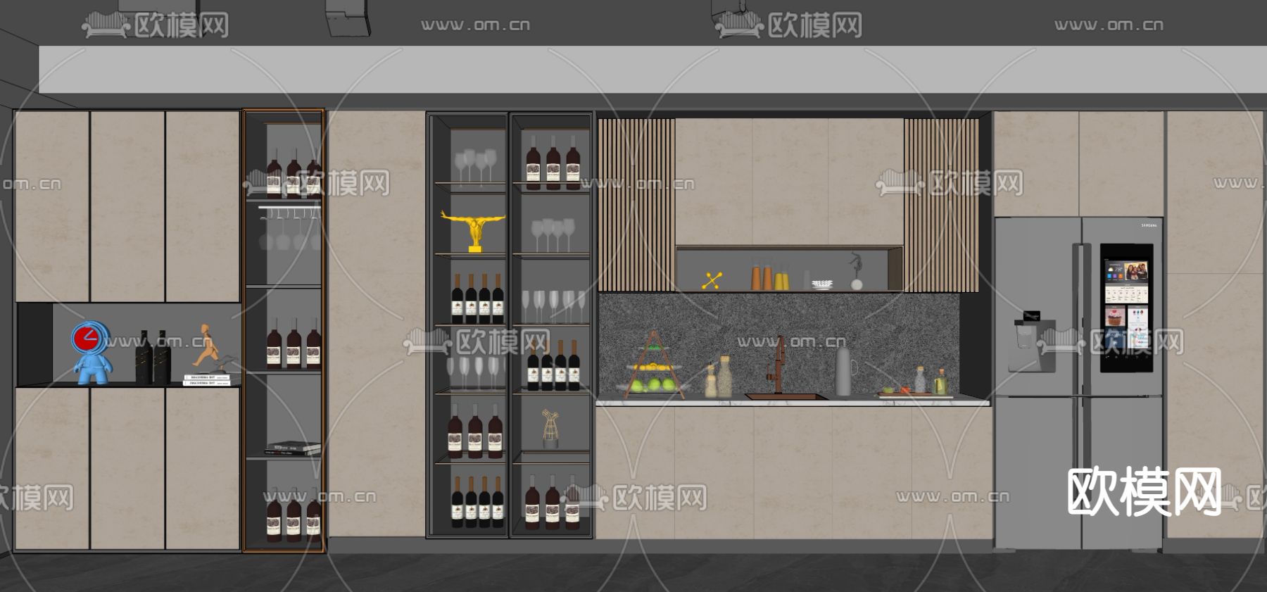 现代轻奢酒柜su模型下载（渲染图2）