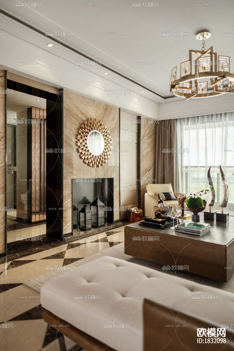 现代卧室主人房cad施工图下载（渲染图2）