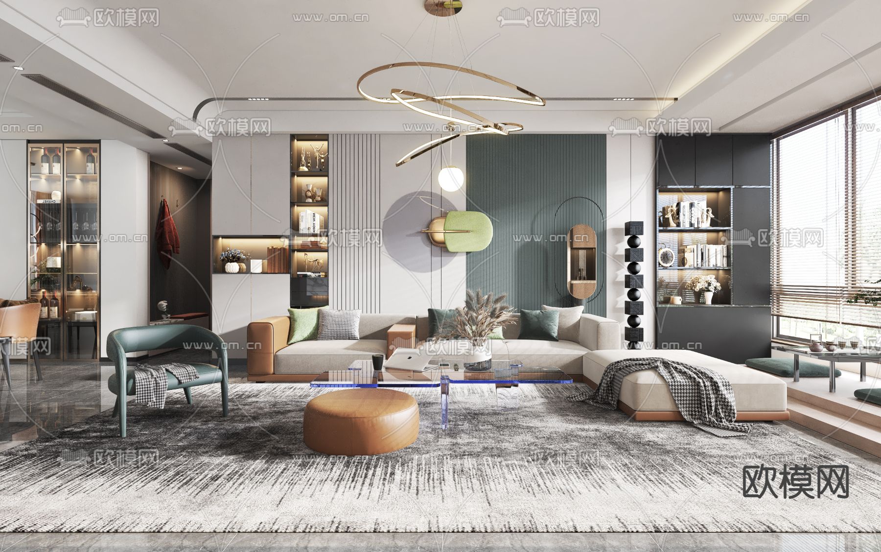 现代轻奢客餐厅3d模型下载（渲染图1）