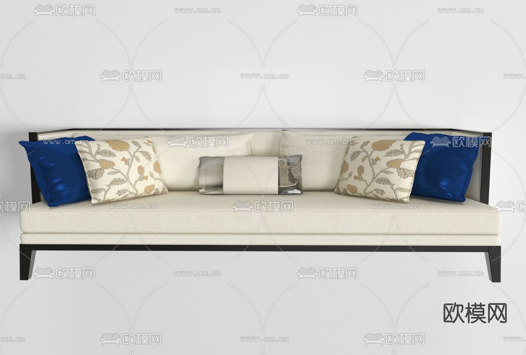 新中式布艺多人沙发免费3d模型下载