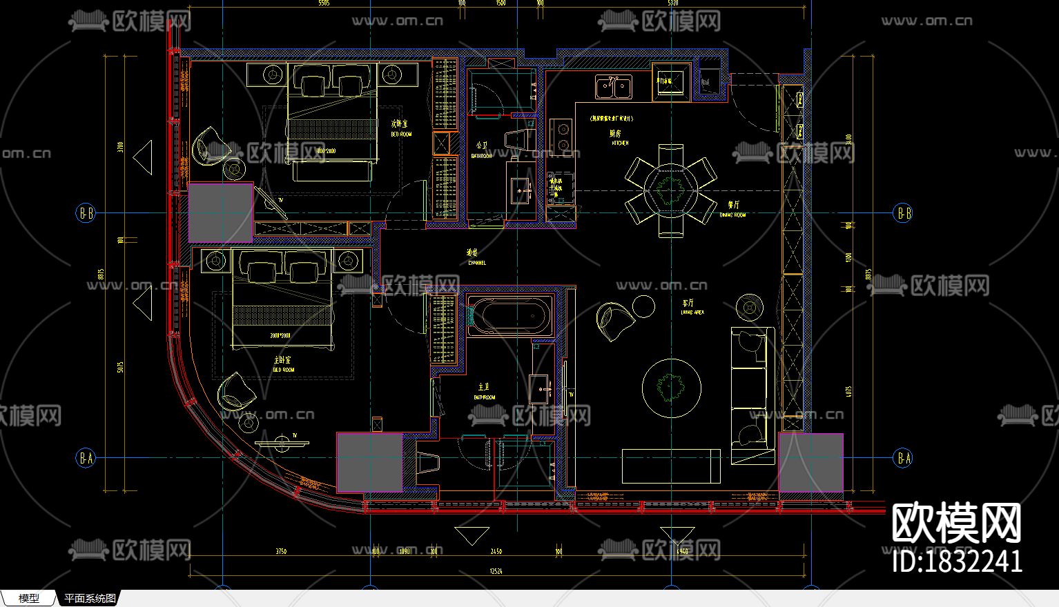 公寓cad施工图下载（渲染图7）