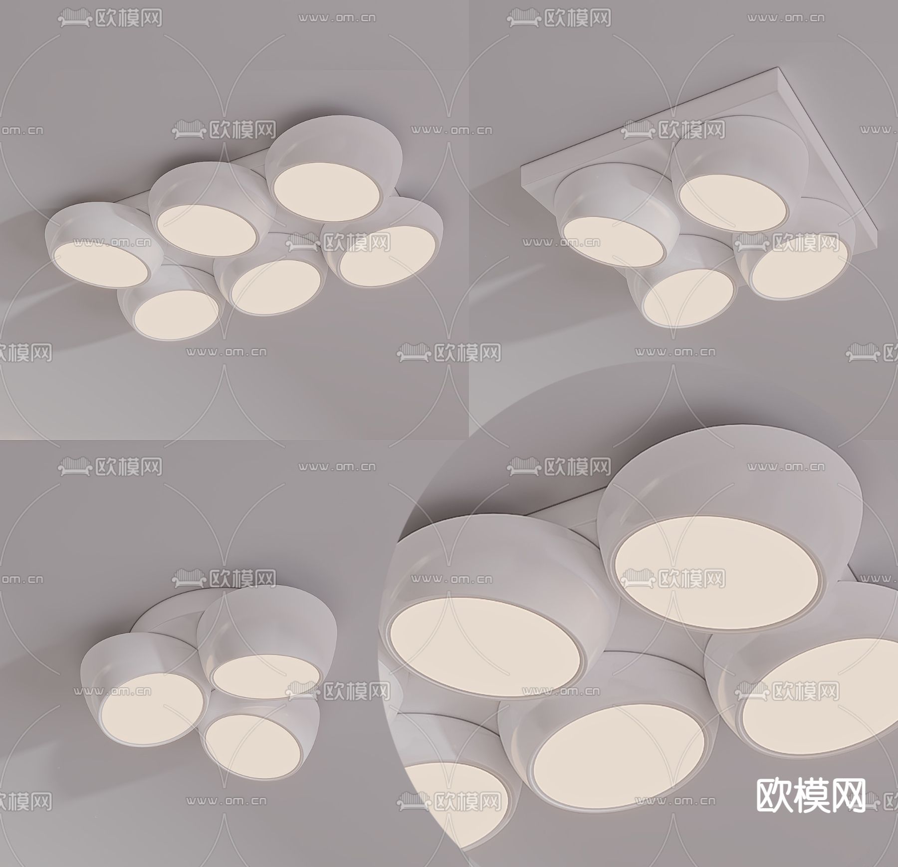 现代多头吸顶灯3d模型下载（渲染图2）