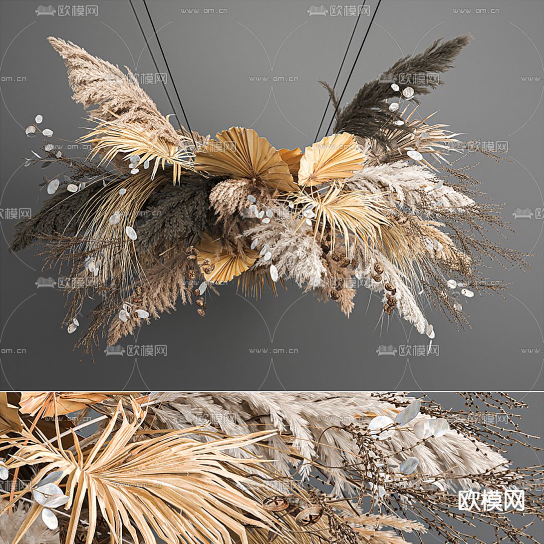 现代芦苇干花吊篮3d模型下载（渲染图1）