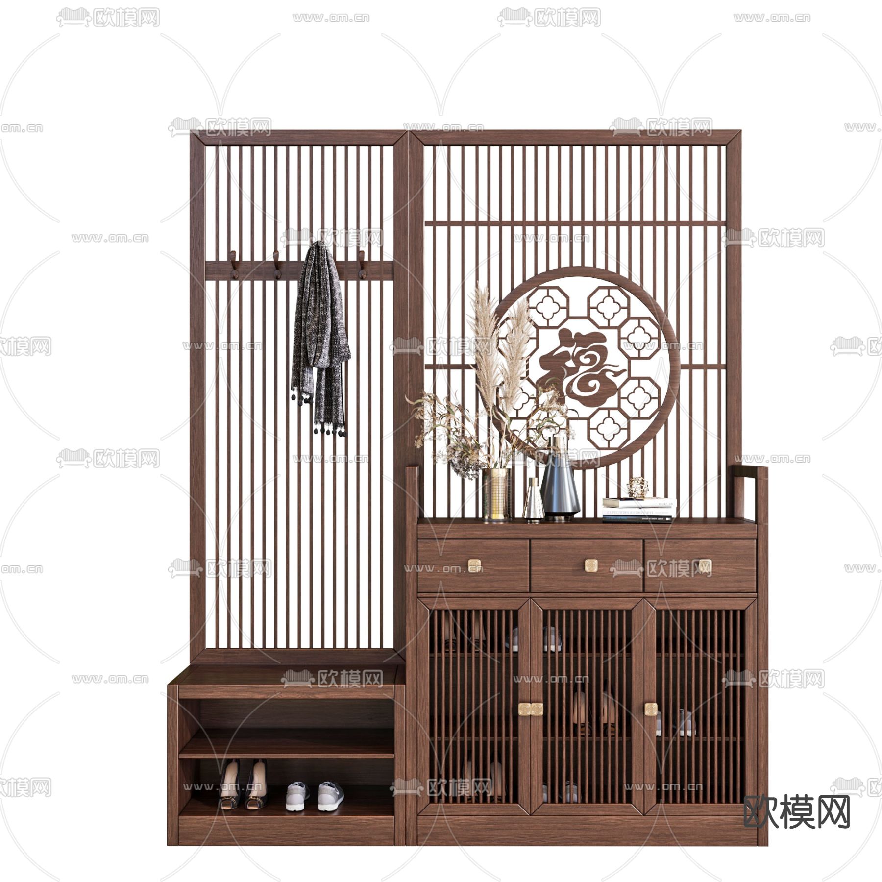 新中式实木玄关鞋柜3d模型