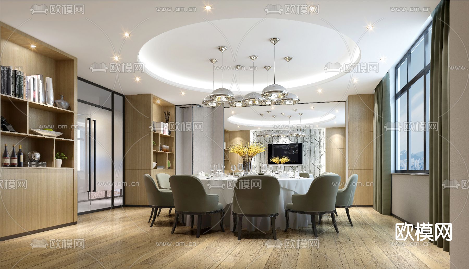 现代酒店餐厅包房免费3d模型下载
