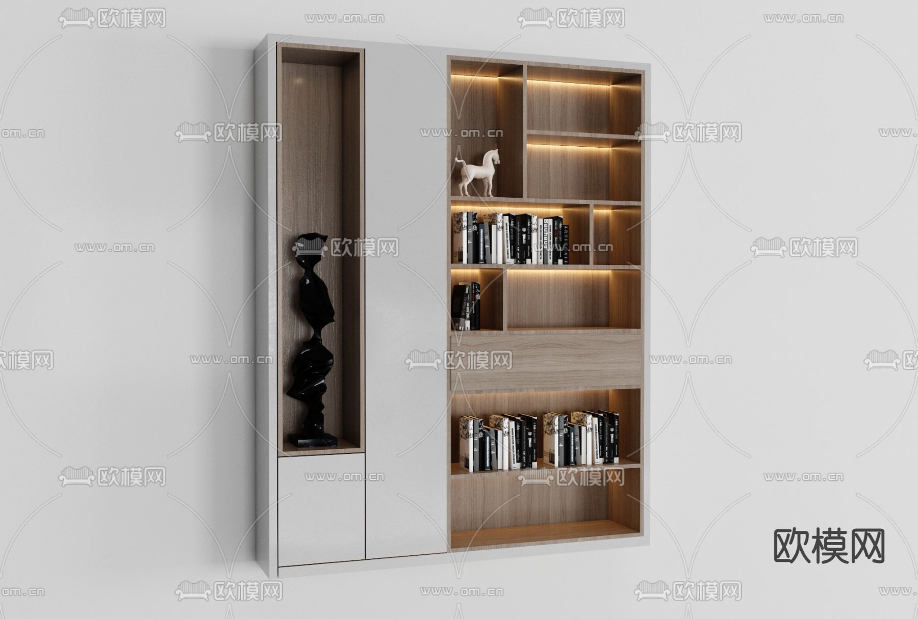 现代实木书柜免费3d模型下载