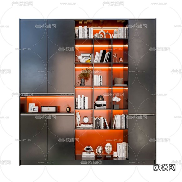 现代书柜装饰柜3d模型下载(渲染图3)