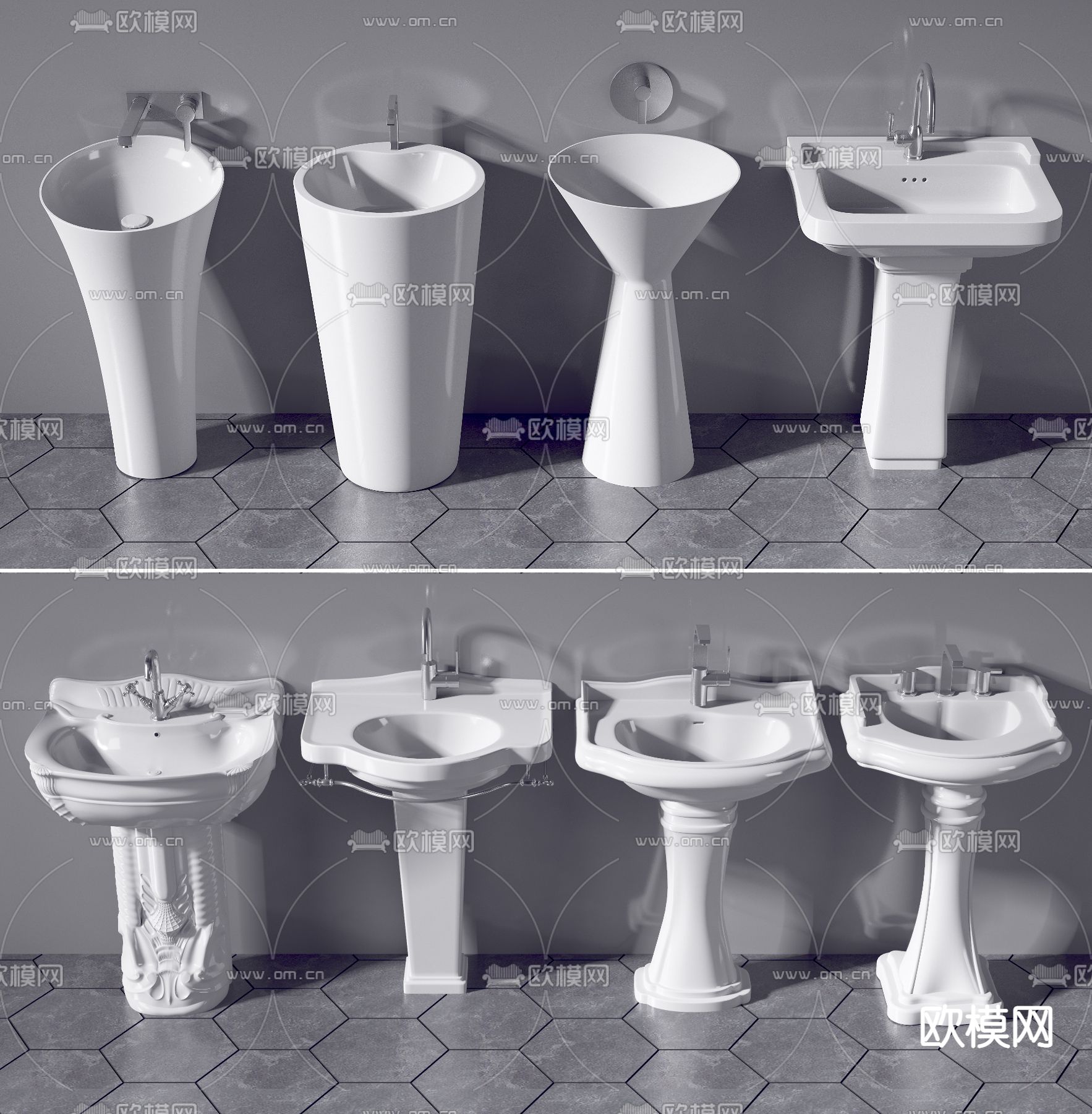 现代立式洗手台盆3d模型
