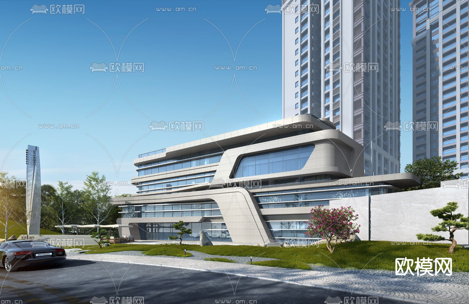 现代多层办公楼外观3d模型