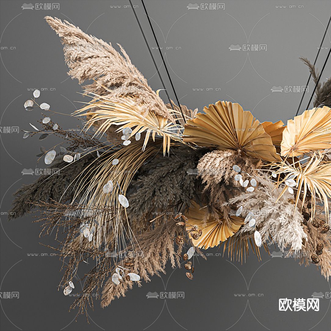 现代芦苇干花吊篮3d模型下载（渲染图2）