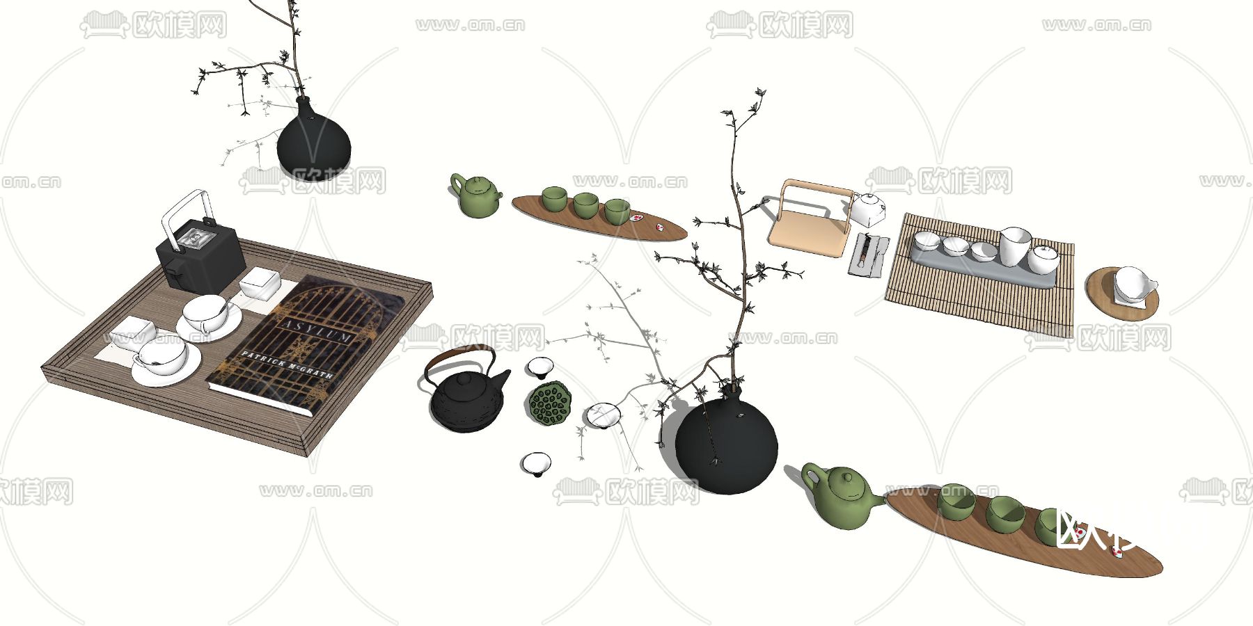 新中式茶壶茶具su模型